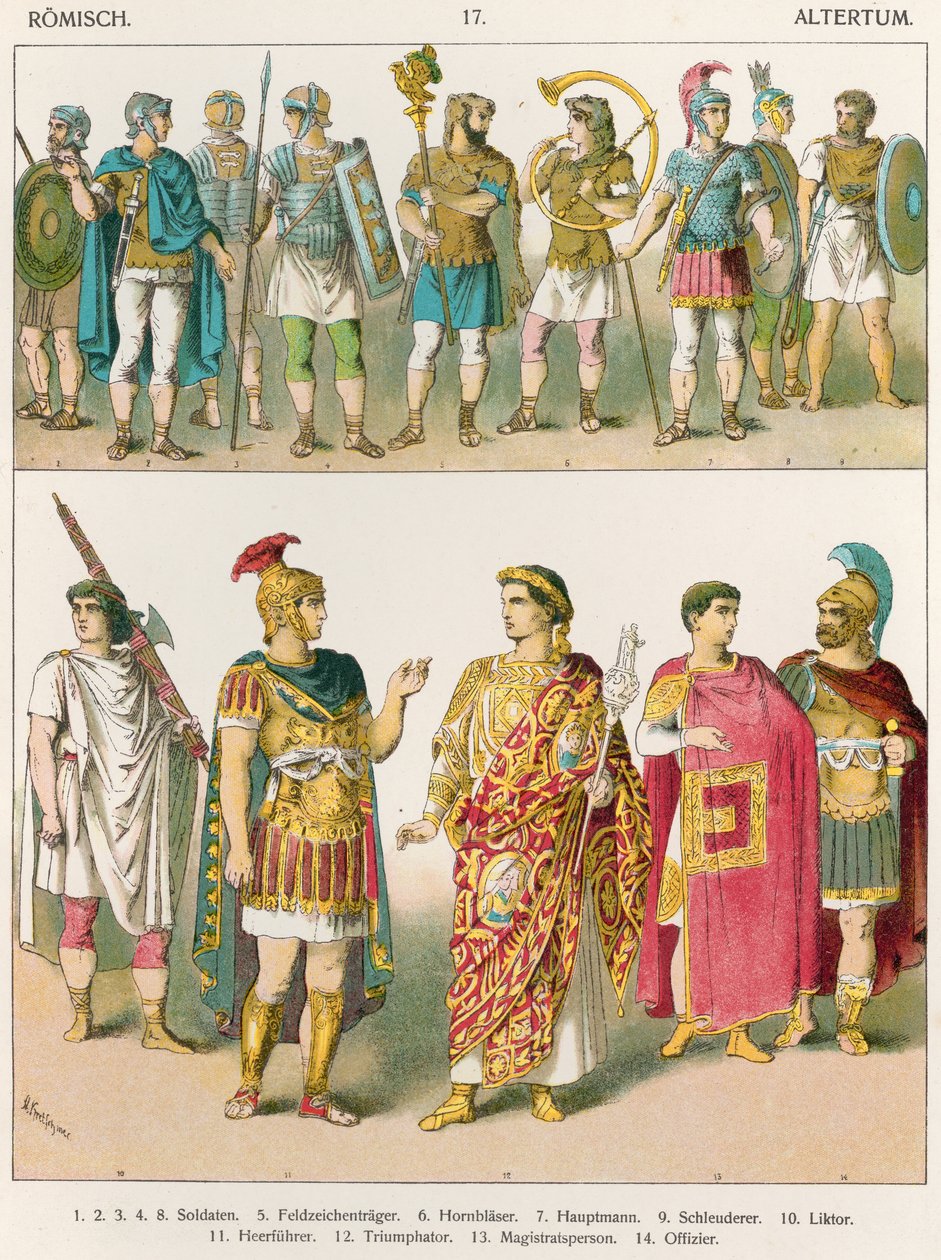 रोमन सेना की पोशाक, &39;ट्रैचेन डेर वोल्कर&39;, 1864 (रंगीन लिथोग्राफ) द्वारा अल्बर्ट क्रेश्चमर