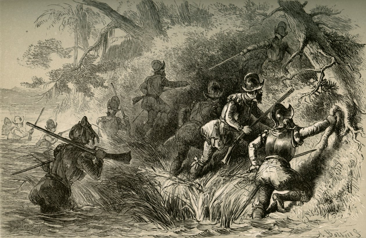 1877 के सेंट जॉन्स पर स्पेनिश किले पर हमला करने के लिए आगे बढ़ने वाले फ्रांसीसी। द्वारा अल्बर्ट बोबेट