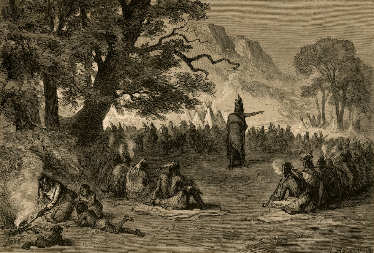 पोंटियाक इन काउंसिल, 1877। द्वारा अल्बर्ट बोबेट
