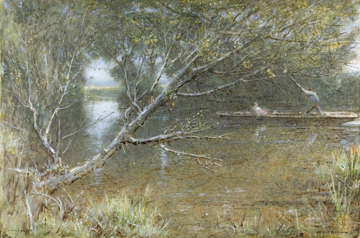 ए टेम्स बैकवाटर, c.1860-c.1932 (वॉटर कलर, बॉडी कलर, पेन और स्याही कागज पर) द्वारा अल्बर्ट गुडविन