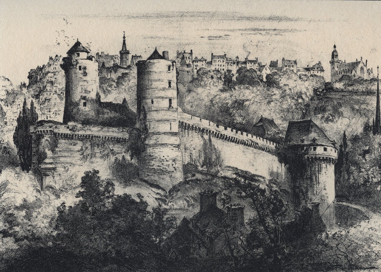 Chateau de Fougeres - Ille-et-Vilaine विभाग में महल का किला। ओल्ड फ़्रांस - ब्रिटनी - अल्बर्ट रोबिडा (1848-1926) द्वारा लिखित पाठ, चित्र और लिथोग्राफ, 19वीं सदी के अंत की तारीख द्वारा अल्बर्ट रोबिडा