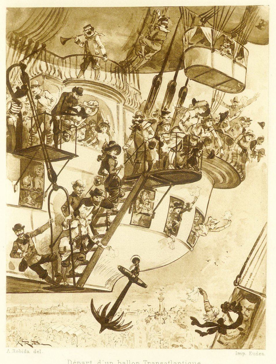 Le Vingtieme Siecle, pub से एक ट्रान्साटलांटिक बैलून का प्रस्थान। 1883 द्वारा अल्बर्ट रोबिडा