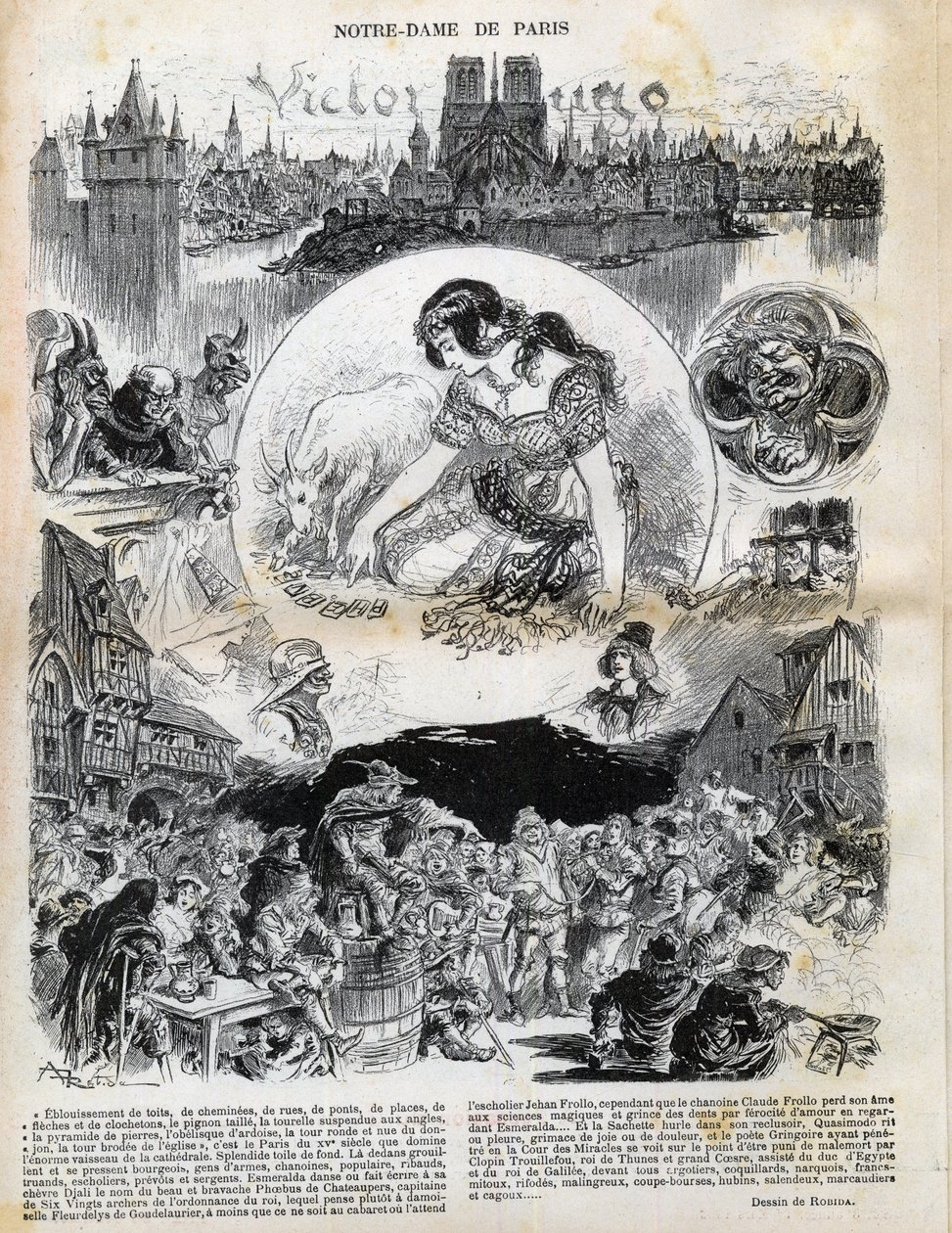 विक्टर ह्यूगो द्वारा नोट्रे डेम डे पेरिस (1802-1885) (नोट्रे-डेम डी पेरिस) अल्बर्ट रोबिडा (1848-1926) द्वारा 1902 के "ले रीयर" में ड्राइंग द्वारा अल्बर्ट रोबिडा