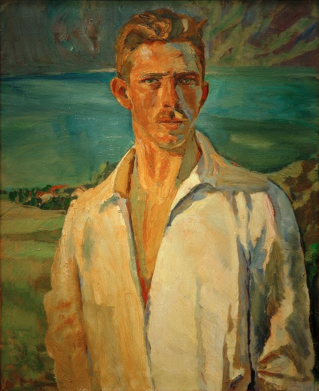 Attersee में Selfportrait द्वारा अल्बर्ट वीसगेरबेर