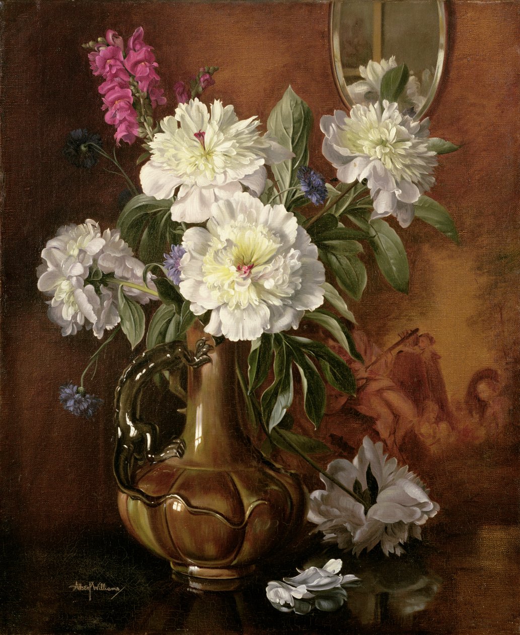 एक चमकता हुआ विक्टोरियन फूलदान में AB298 सफेद Peonies द्वारा अल्बर्ट विलियम्स