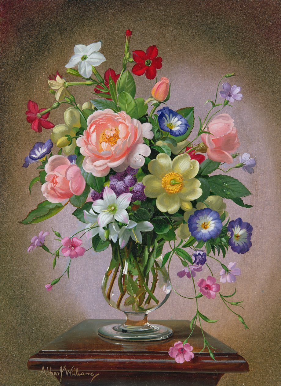 एक फूलदान में गुलाब, Peonies और Freesias द्वारा अल्बर्ट विलियम्स