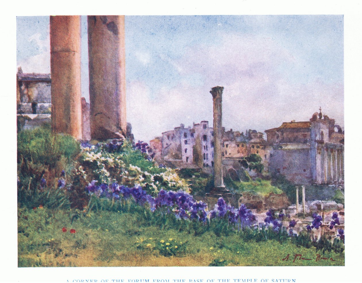फोरम के कोने, शनि के मंदिर के आधार से, रोम से ए एंड सी ब्लैक लिमिटेड, 1925 द्वारा प्रकाशित द्वारा अल्बर्टो पीसा