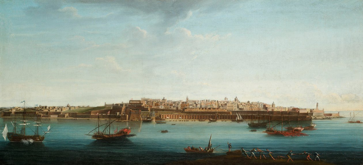 Valletta, माल्टा और उसके दूत के सात विचारों के समूह में से एक, c.1753 (कैनवास पर तेल) द्वारा अल्बर्टो पुलिसिनो