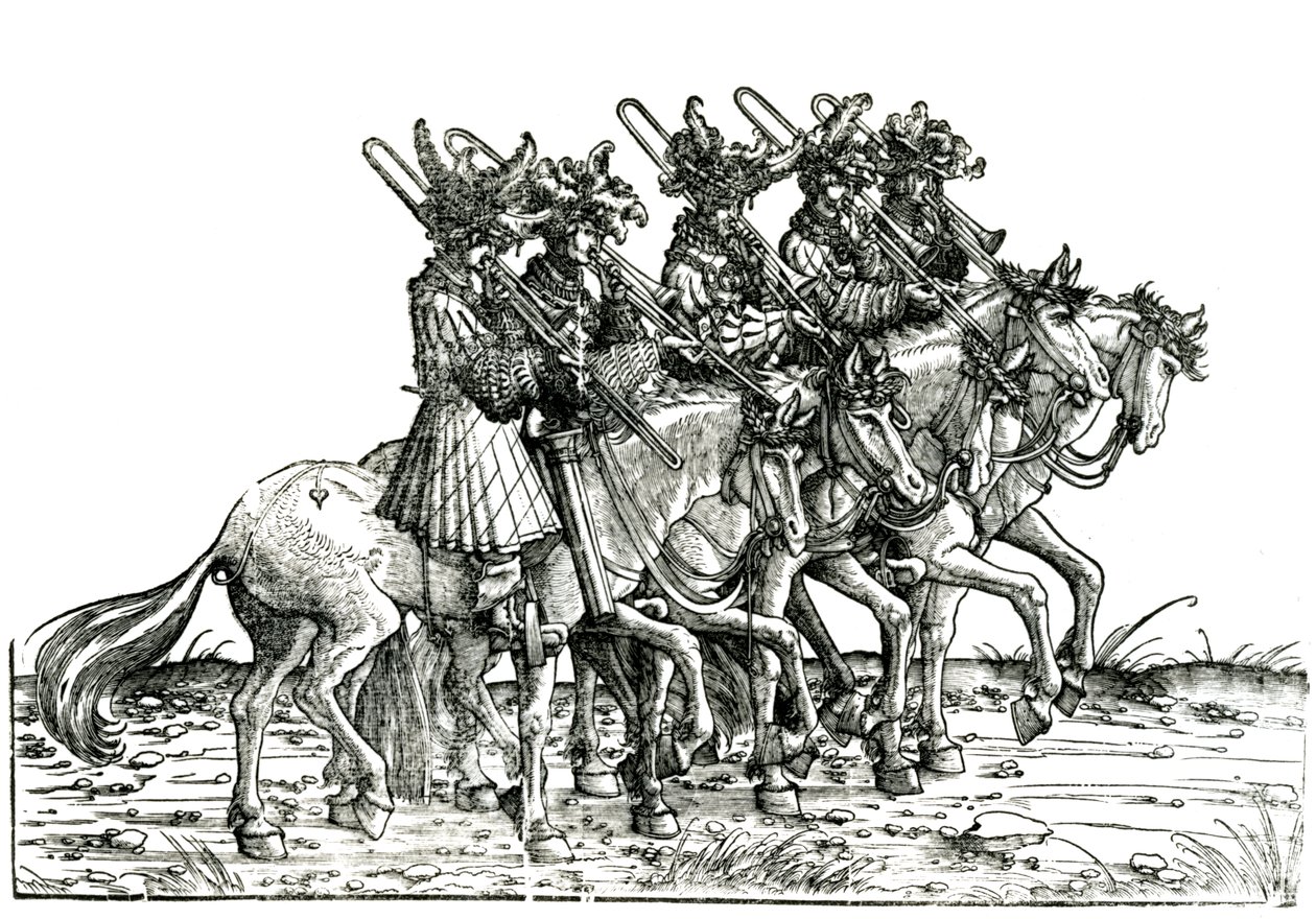 सम्राट मैक्सिमिलियन I के त्रिपल जुलूस, C.1517 से ट्रॉमबोन के साथ पांच संगीतकार द्वारा अल्ब्रेक्ट अल्टरडोरर