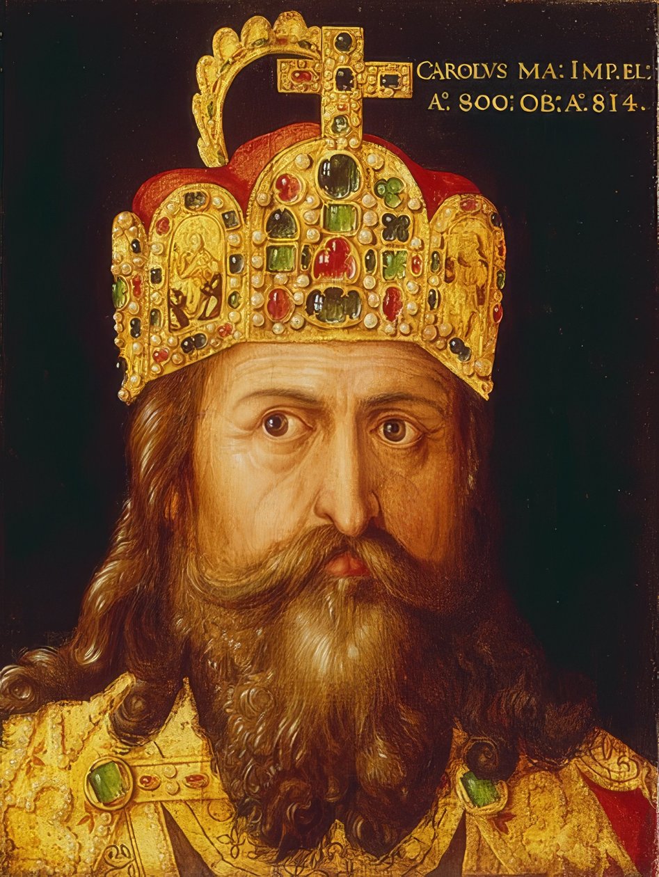 शाही ताज के साथ ताजपोशी में सम्राट शारलेमेन का आदर्श चित्र। नुरेमबर्ग, 1517 द्वारा अल्ब्रेक्ट ड्यूरर