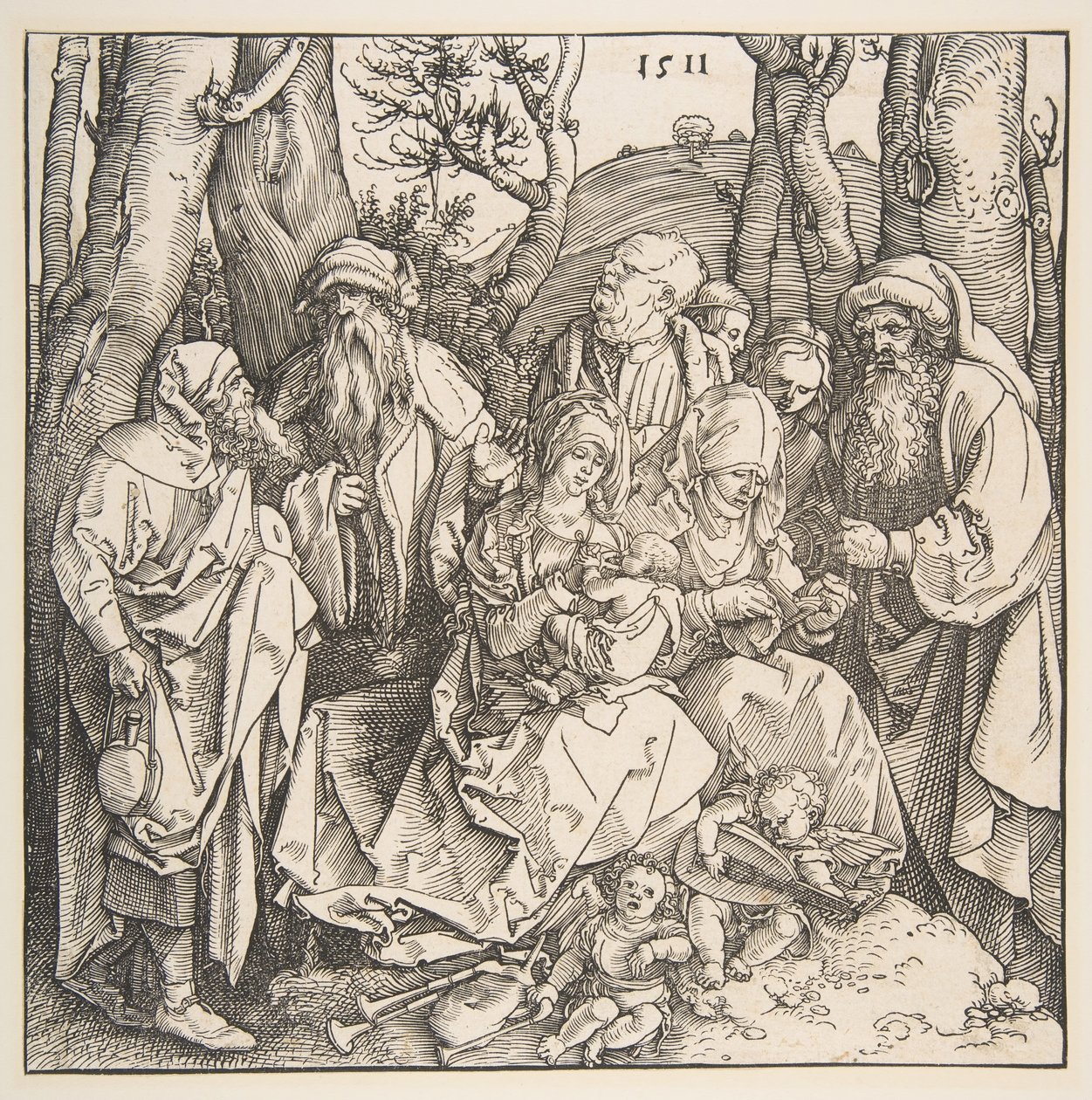 संन्यासी और दो संगीत एन्जिल्स के साथ पवित्र परिवार, 1511। द्वारा अल्ब्रेक्ट ड्यूरर