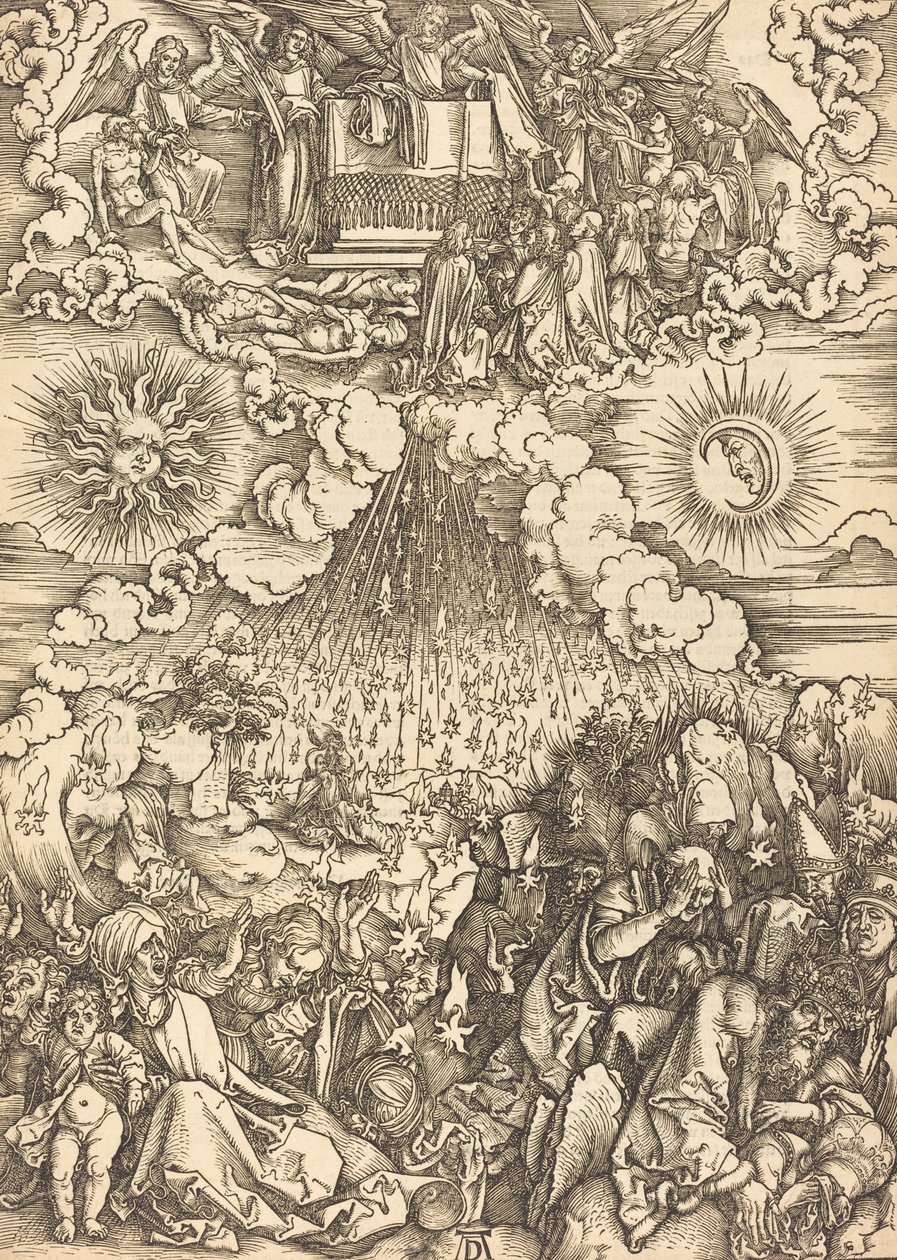 पांचवीं और छठी मुहरों का खुलना, शायद c. 14961498. द्वारा अल्ब्रेक्ट ड्यूरर