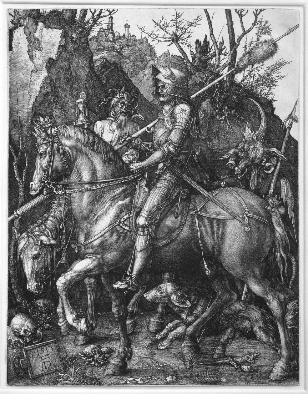 अल्ब्रेक्ट ड्यूरर (1471-1528) 1513 सन द्वारा द नाइट, डेथ एंड द डेविल एनग्रेविंग। 0,25x0,19 मीटर पेरिस, मुसी डू लौवर द्वारा अल्ब्रेक्ट ड्यूरर