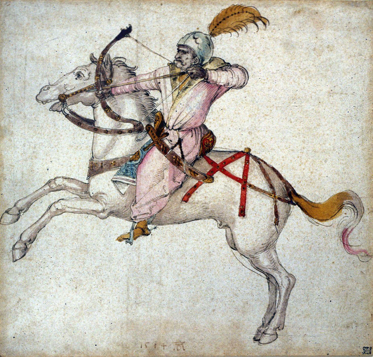 घोड़े की पीठ पर एक तीरंदाज। अल्ब्रेक्ट ड्यूरर (1471 - 1528) द्वारा ड्राइंग। द्वारा अल्ब्रेक्ट ड्यूरर