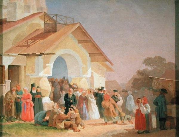 1863-64 में Pskov में एक चर्च से बाहर आ रहा है द्वारा हांग्जो इवानोविच मोरोज़ोव