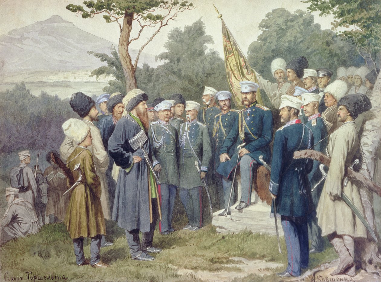 कोकेशियान लीडर शमिल (c.1798-1871) 1859, 1880 में बैरेटिनस्की की आत्मसमर्पण द्वारा अलेक्सी डेनिलोविच किंशेंको