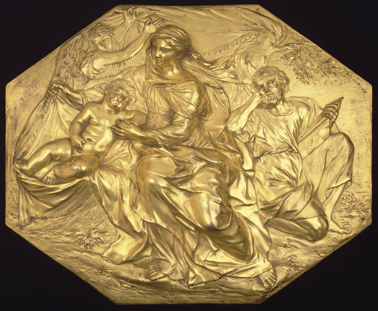 मिस्र में उड़ान पर आराम, राहत, c.1635-40 (गिल्ट कांस्य) द्वारा एलेसेंड्रो अल्गार्डी