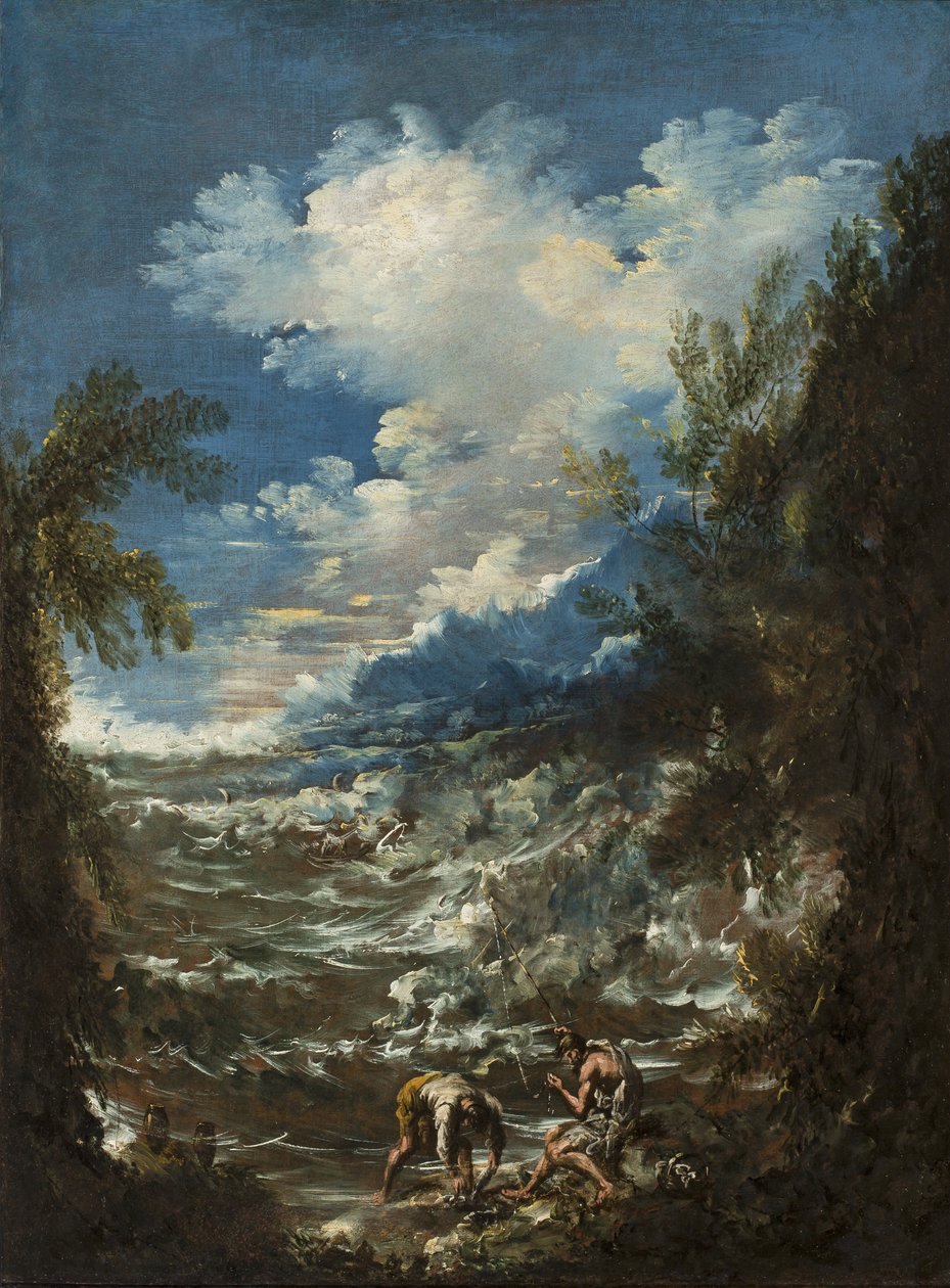 मछुआरों के साथ लैंडस्केप, c.1730 द्वारा एलेसेंड्रो मैग्नासको