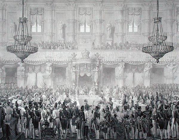 फर्डिनेंड I के राज्याभिषेक के अवसर को चिह्नित करने के लिए राजकीय भोज (1793-1875) द्वारा एलेसेंड्रो (बाद में) Sanquirico