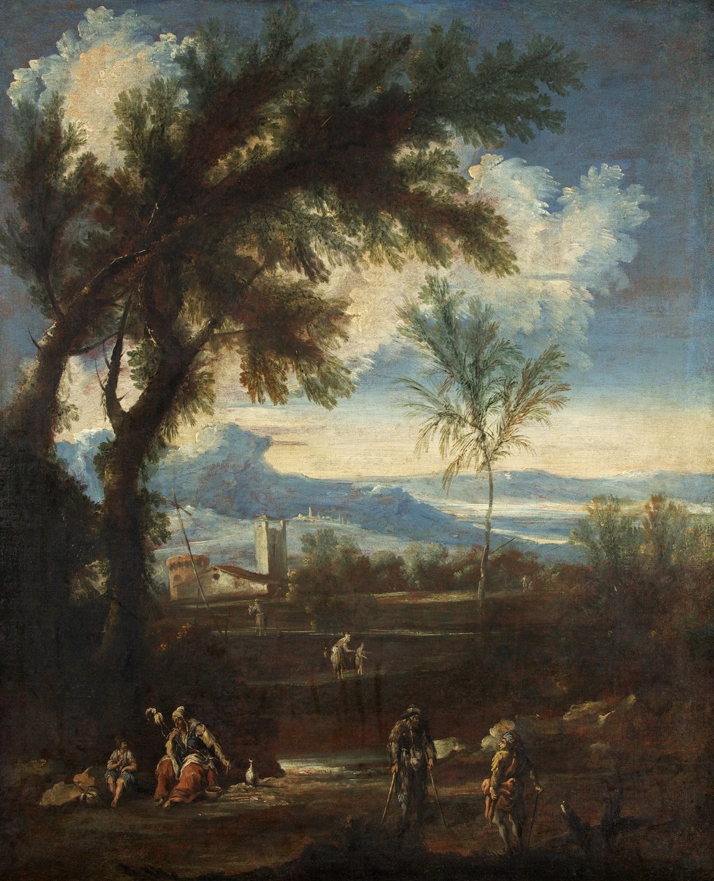आंकड़ों के साथ लैंडस्केप, c.1710-40 (कैनवास पर तेल) द्वारा एलेसेंड्रो मैग्नासको