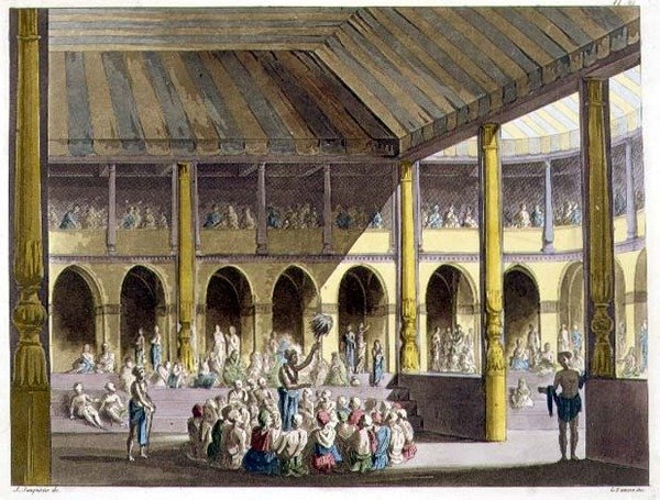 गिउलिओ फेरारियो (1767-1847) पब द्वारा संकलित 'प्राचीन और आधुनिक पोशाक ...' से ब्राह्मण भगवान राम की स्तुति गा रहे हैं। रोम द्वारा एलेसेंड्रो सैनकिरिको