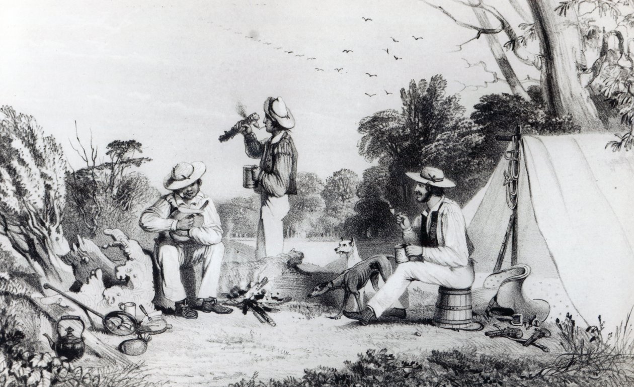 भेड़-चाल के लिए उपयुक्त भूमि की तलाश में एक खोज दल, c.1847 द्वारा अलेक्जेंडर डेनिस्टन लैंग