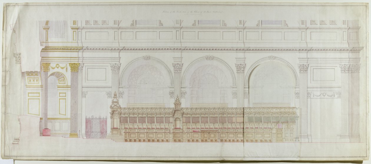 सीआर कॉकरेल (1788-1863) 1848 (कागज पर पेंसिल और डब्ल्यूसी) द्वारा पुनर्वितरित सेंट पॉल कैथेड्रल में गाना बजानेवालों की ऊंचाई। द्वारा अलेक्जेंडर डिक गफ