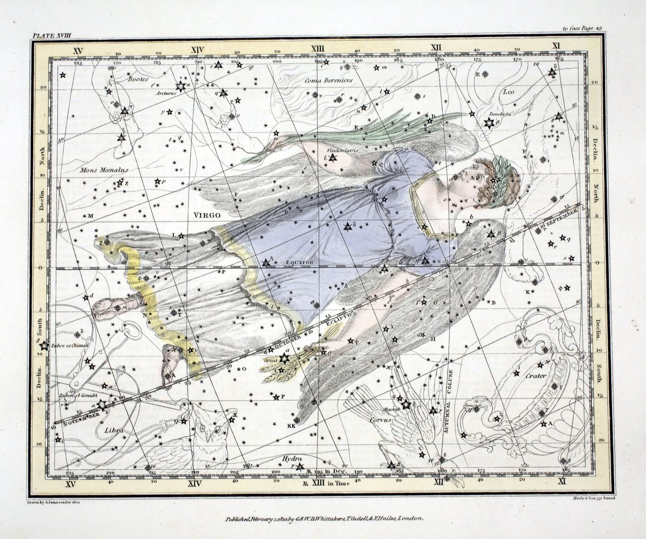अलेक्जेंडर Jamieson, पब द्वारा &39;एक दिव्य एटलस&39; से नक्षत्र (प्लेट XVIII) कन्या लंदन 1822 (हाथ के रंग का उत्कीर्णन) द्वारा अलेक्जेंडर जैमीसन