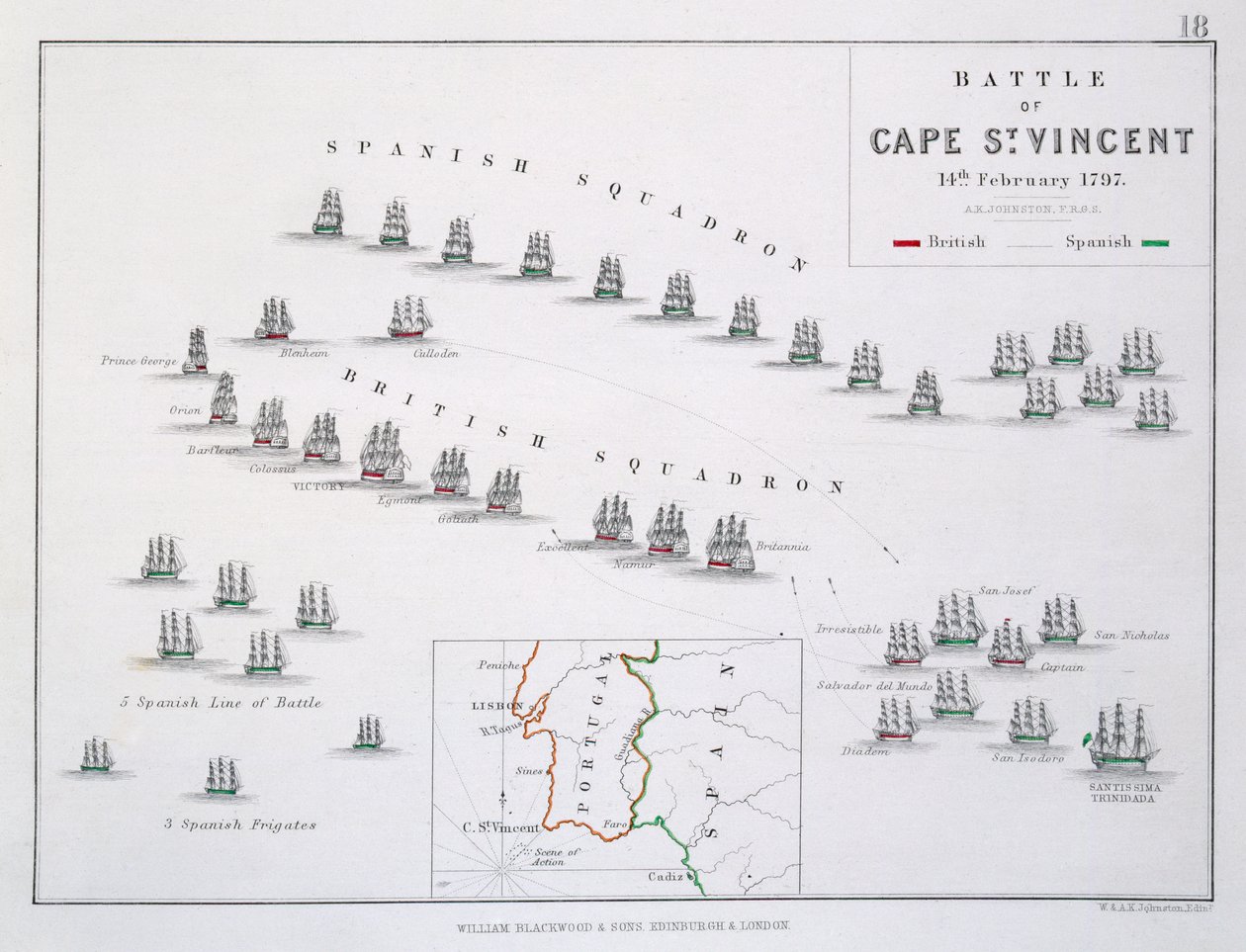 केप सेंट विंसेंट की लड़ाई की योजना, 14 फरवरी 1797, c.1830s द्वारा अलेक्जेंडर कीथ जॉनसन