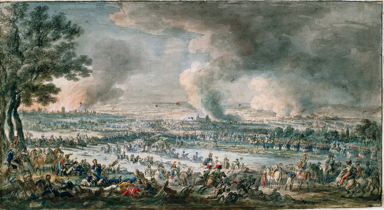 फ्रेंच आर्मी क्रॉसिंग बरेज़िना, c.1812 (स्याही, कागज़ पर und wc) द्वारा अलेक्जेंडर ओसिपोविच ऑर्लोव्स्की