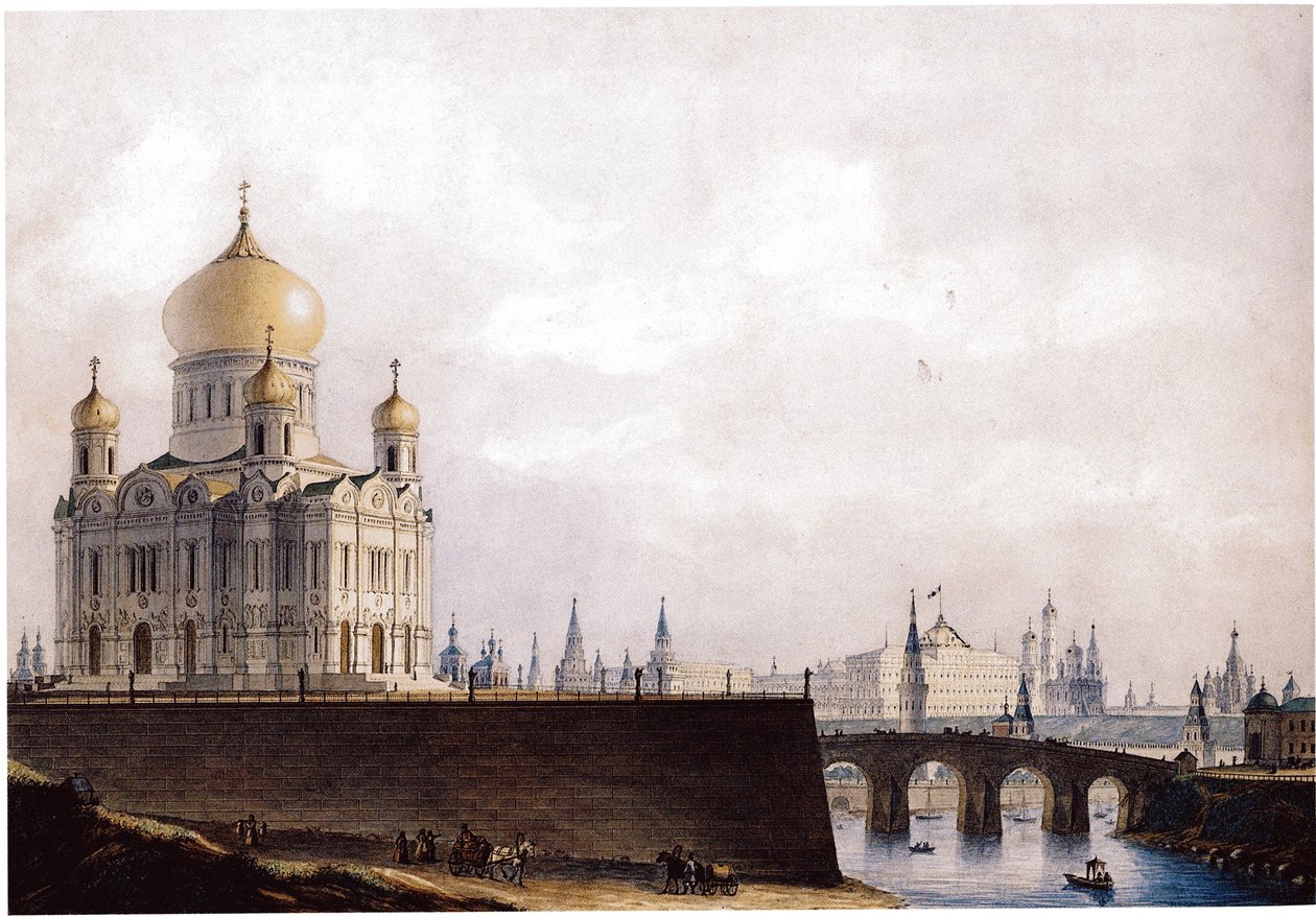 1836-1837 मॉस्को क्रेमलिन के दृश्य के साथ कैथेड्रल ऑफ द क्राइस्ट द्वारा अलेक्जेंडर आंद्रेयेविच थॉन