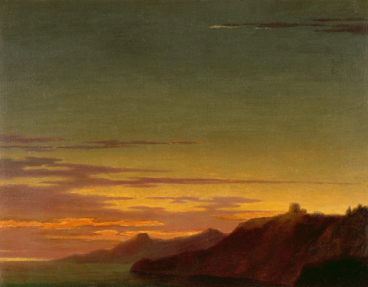 दिन का समापन: तट पर सूर्यास्त, c.1768-75 (रखी कागज पर ग्रेफाइट पर तेल) द्वारा अलेक्जेंडर कोज़ेंस