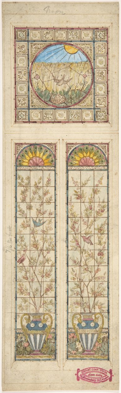 सना हुआ ग्लास खिड़की के लिए डिजाइन, 1866-92। द्वारा अलेक्जेंडर गिब्स
