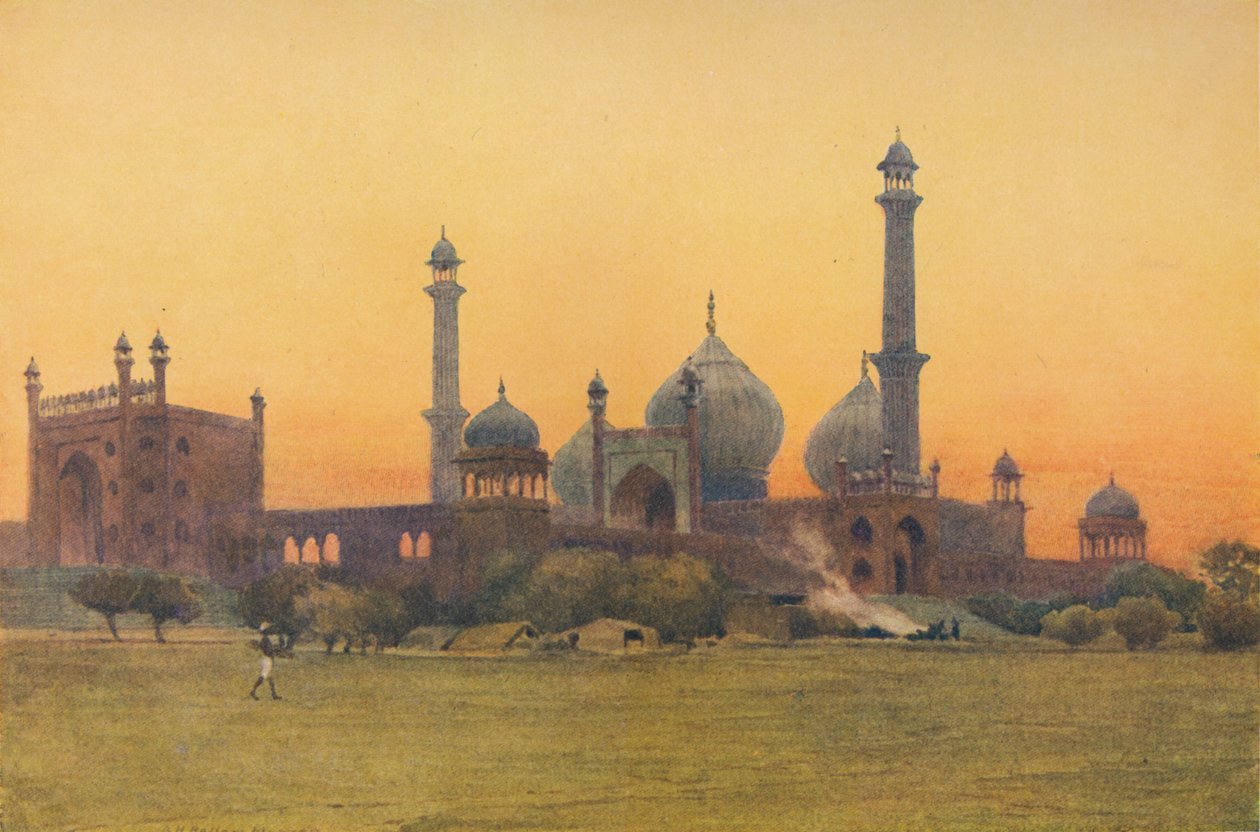 जुम्मा मस्जिद, दिल्ली - सूर्यास्त के समय, c1880 1905। द्वारा अलेक्जेंडर हेनरी हल्लम मरे
