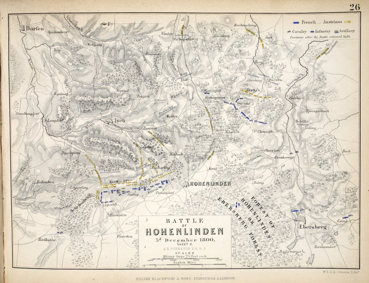 विलियम ब्लैकवुड एंड संस, एडिनबर्ग und लंदन, 1848 (हाथ से उकेरा हुआ उत्कीर्णन) द्वारा प्रकाशित होहेनलिंडन की लड़ाई का नक्शा द्वारा अलेक्जेंडर कीथ जॉनसन
