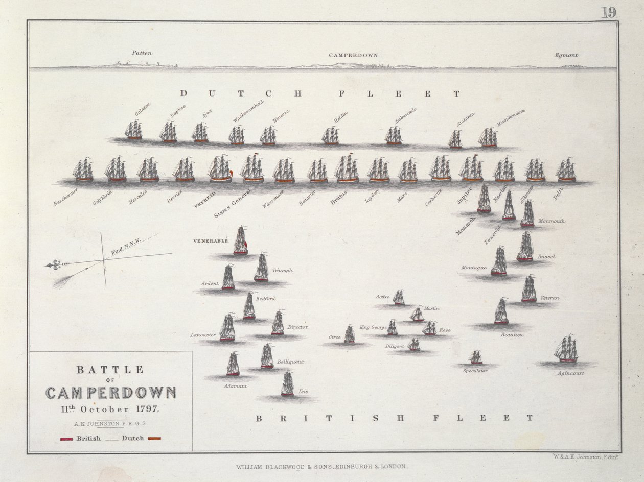 कैम्परडाउन की लड़ाई की योजना, 11 अक्टूबर 1797, c.1830s द्वारा अलेक्जेंडर कीथ जॉनसन