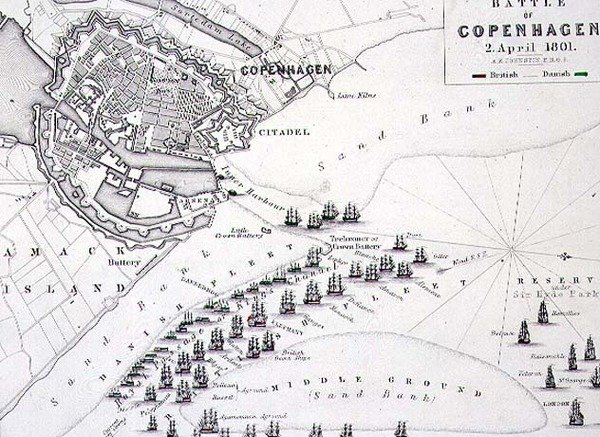 कोपेनहेगन की लड़ाई की योजना, 2 अप्रैल 1801, c.1830s (उत्कीर्णन) द्वारा अलेक्जेंडर कीथ जॉनसन