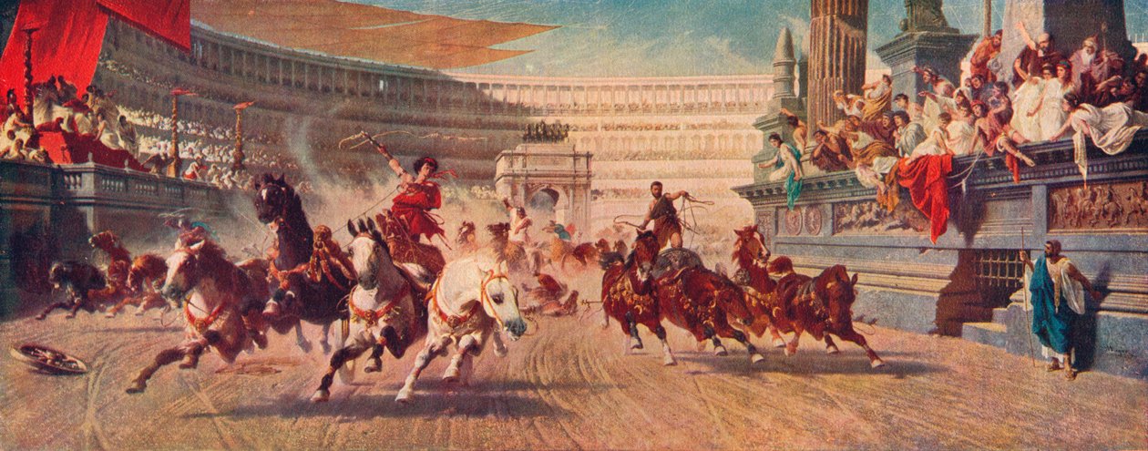 रोमन रथ रेस, c1882। द्वारा अलेक्जेंडर वॉन वैगनर