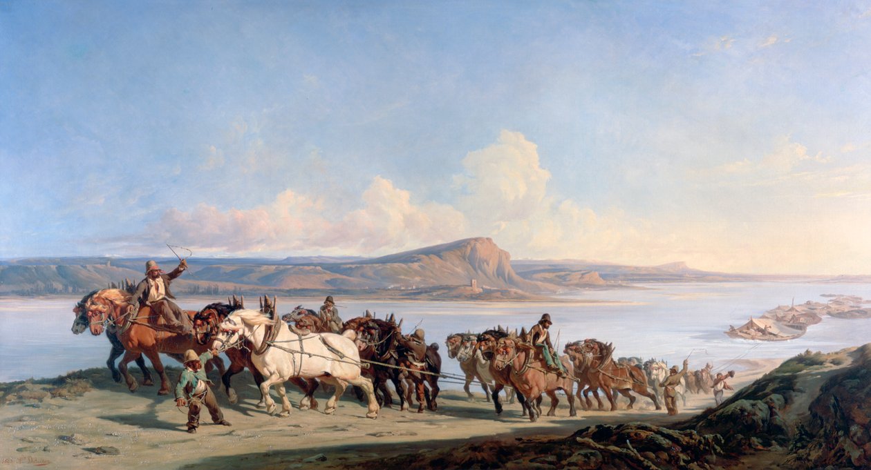 रोन नीचे घोड़े खींचने वाले नावों की संलग्नता, c1825-1870 द्वारा अलेक्जेंड्रे डबिसन