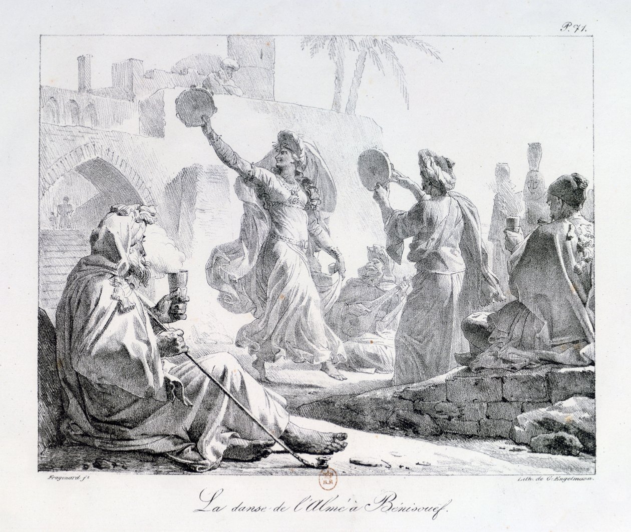 श्रृंखला 'वॉयेज टू द लेवेंट' 1819 (उत्कीर्णन) से अरब नर्तक द्वारा अलेक्जेंड्रे एवरिस्टे फ्रैगोनार्ड