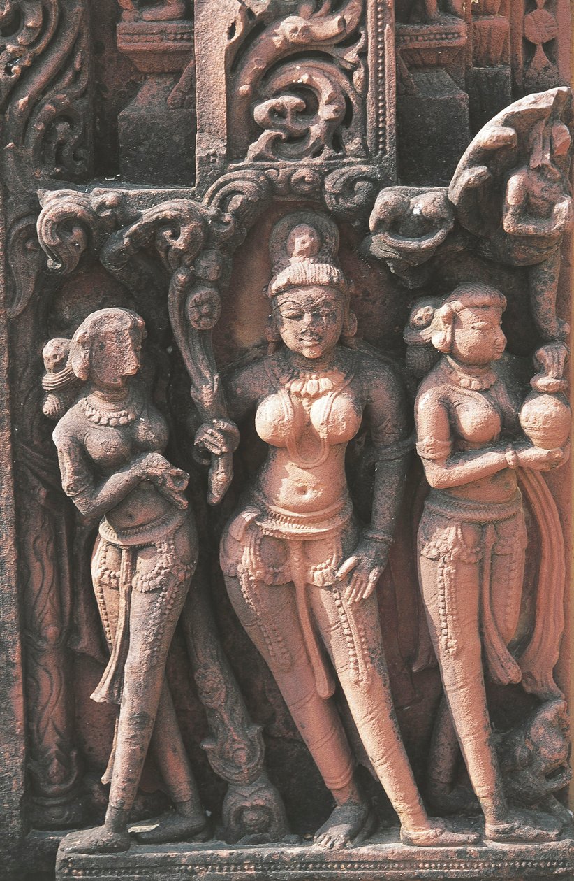 महिला आकृतियों को दर्शाती मूर्ति, जैन मंदिर संख्या 16, देवगढ़, उत्तर प्रदेश, भारत, 8वीं-17वीं शताब्दी। द्वारा अलेक्जेंड्रे गेब्रियल (बाद में) डीकैंप्स