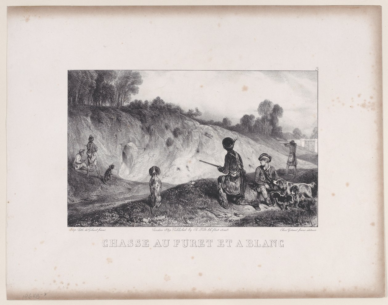 हंटिंग ए फेरेट विद ब्लैंक्स, हंटिंग सीन्स की श्रृंखला से, 1829। द्वारा अलेक्जेंड्रे गेब्रियल डिकैम्प्स