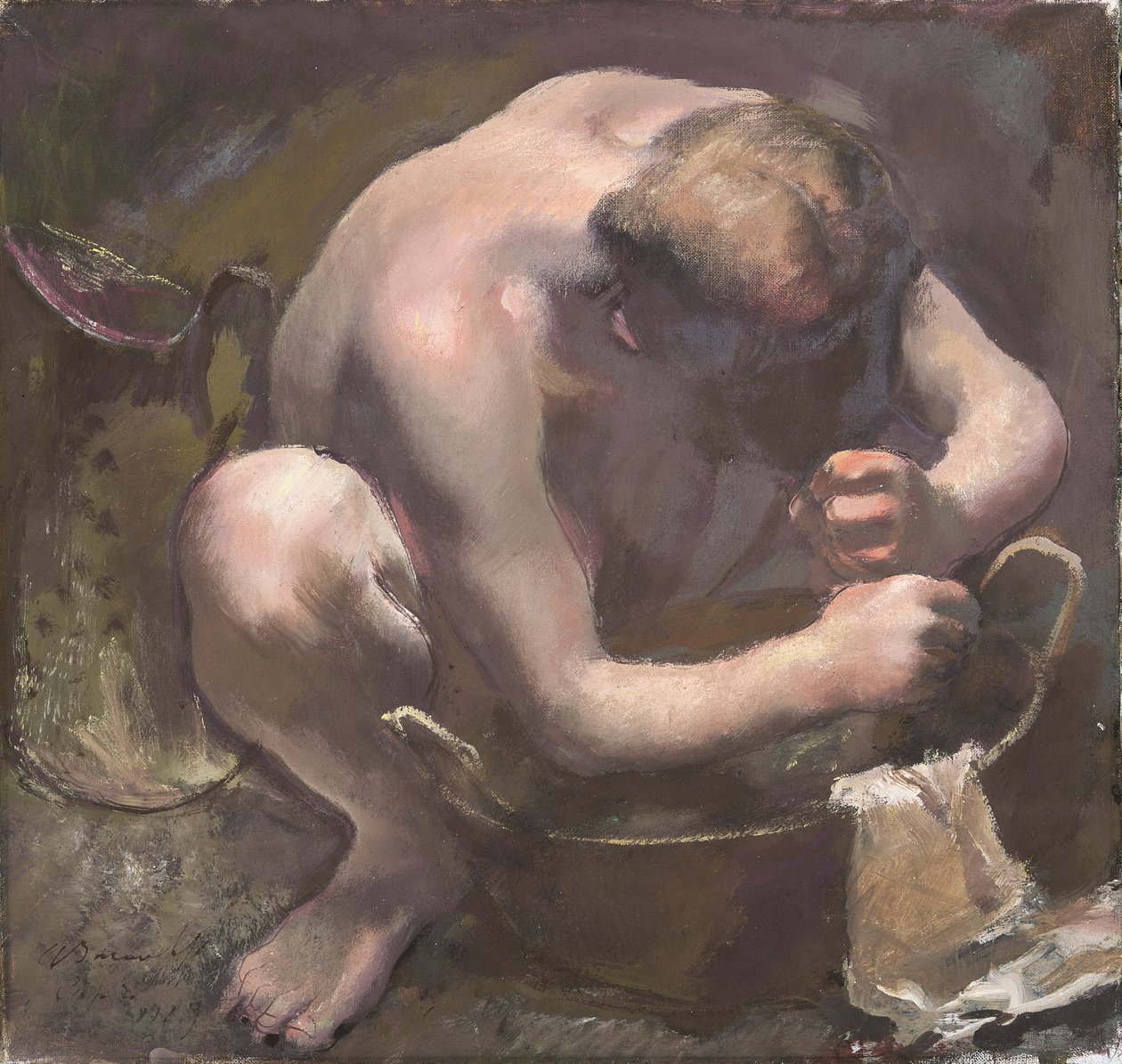 अपने बाल धोना, 1929 (कैनवास पर तड़का) द्वारा अलेक्जेंड्रे जकोलेफ