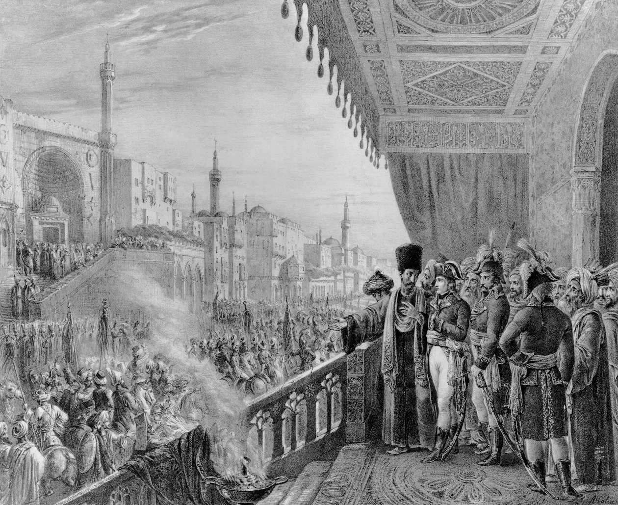 मोहम्मद की दावत का उत्सव, काहिरा में, 6 फ्रुक्टिडोर वर्ष VI (23 अगस्त 1798) चार्ल्स एटिने पियरे मोट्टे (1785-1836) द्वारा उत्कीर्ण द्वारा अलेक्जेंड्रे मैरी कॉलिन