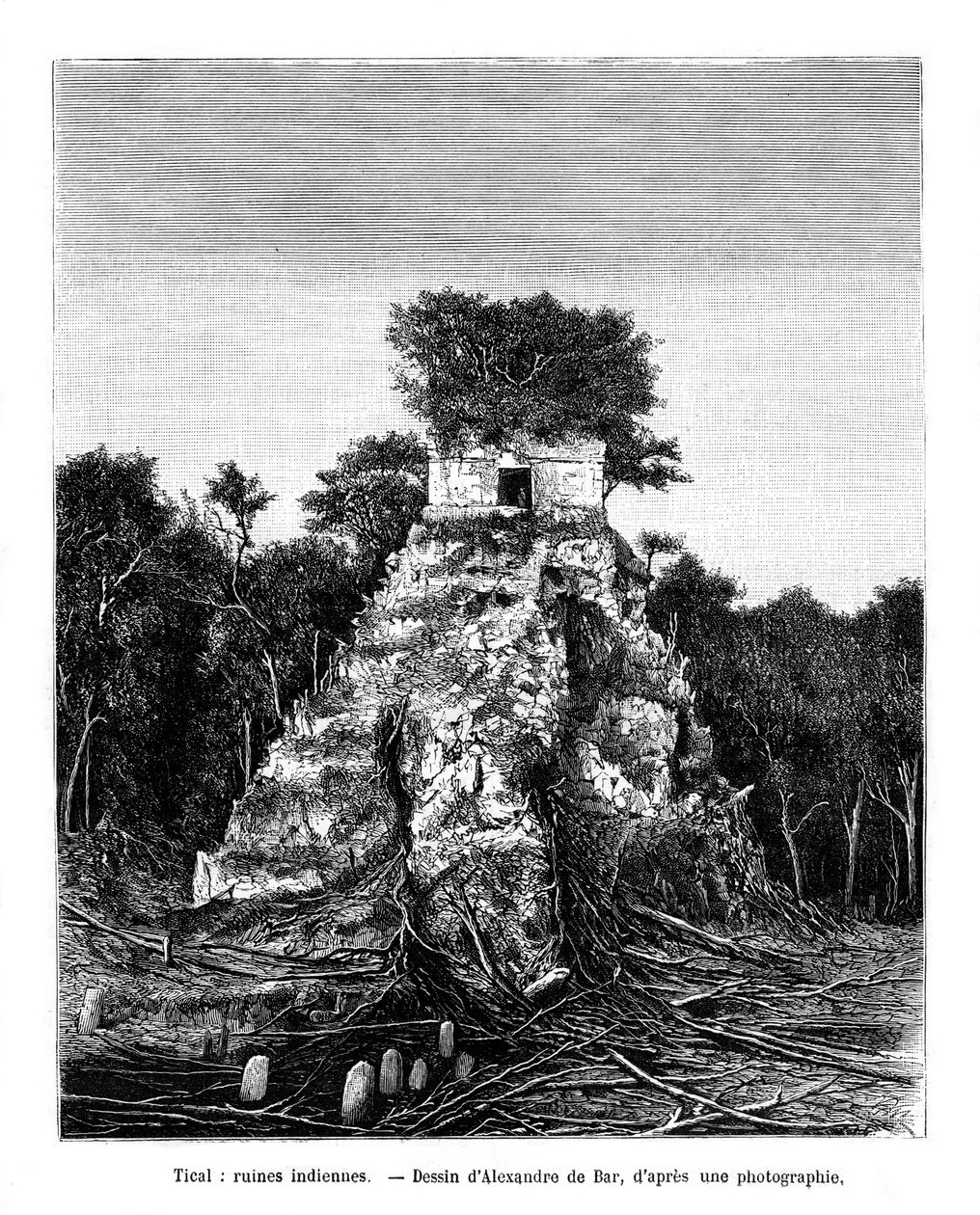 Mayan खंडहर, Tikal, ग्वाटेमाला, 19 वीं सदी द्वारा अलेक्जेंड्रे डे बार