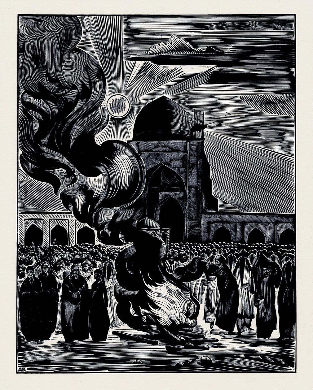 मुस्लिम महिलाओं की मुक्ति। बर्निंग द वेल, 1928 द्वारा एलेक्सी इलिच क्रावचेंको