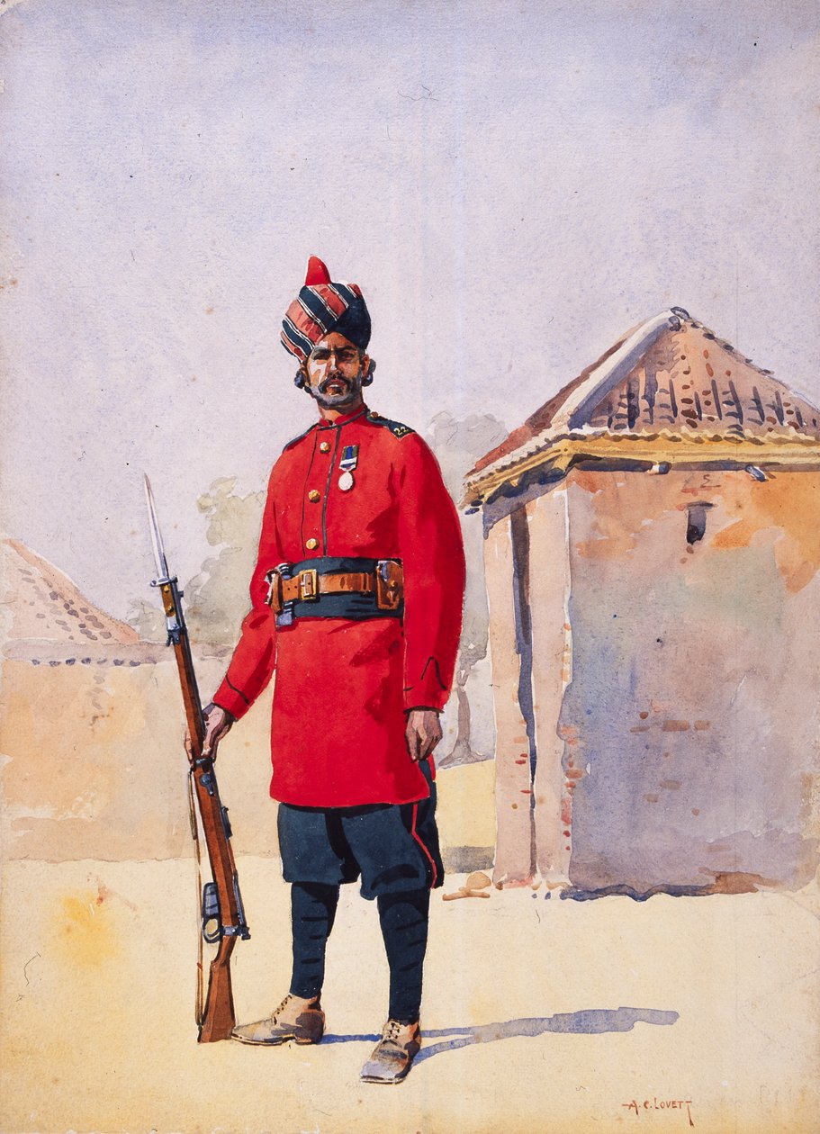 शाहपुर के 22 वें पंजाबी अवन के सैनिक, 1911, 1908 में प्रकाशित मेजर जीएफ मैकमुन द्वारा &39;भारत की सेनाओं&39; के लिए चित्रण द्वारा अल्फ्रेड क्राउड लवेट