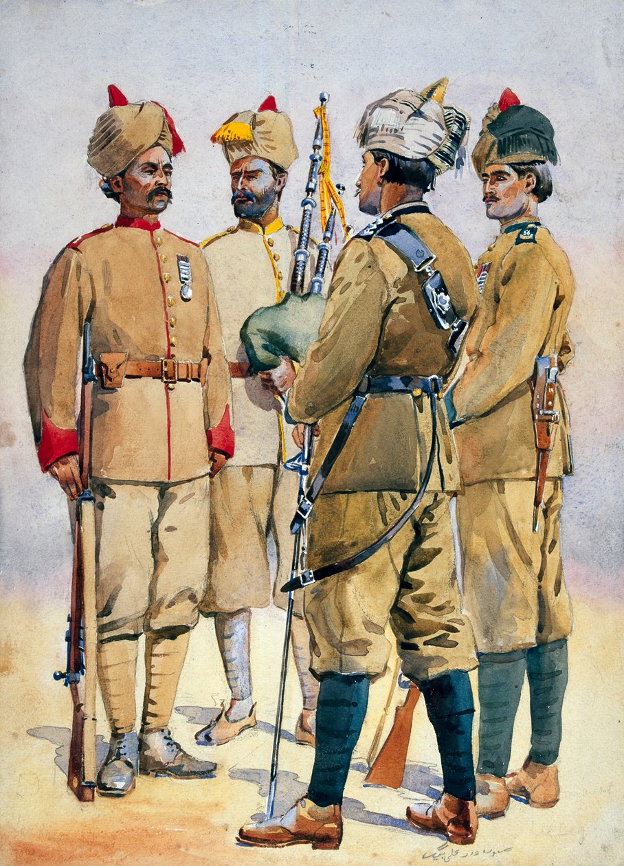 फ्रंटियर फोर्स के सैनिक, मेजर GF मैकमुन द्वारा &39;भारत की सेनाओं&39; के लिए चित्रण, 1911, 1908 में प्रकाशित द्वारा अल्फ्रेड क्राउड लवेट