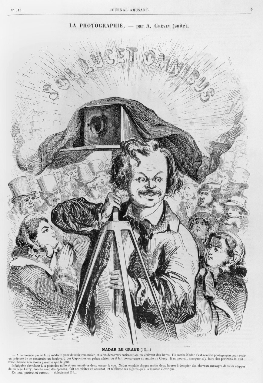 &39;फोटोग्राफी, नादर (1820-1910) द ग्रेट (!!! ...&39;), &39;द फन जर्नल&39;, 1861 से कैरिकेचर द्वारा अल्फ्रेड ग्रेविन