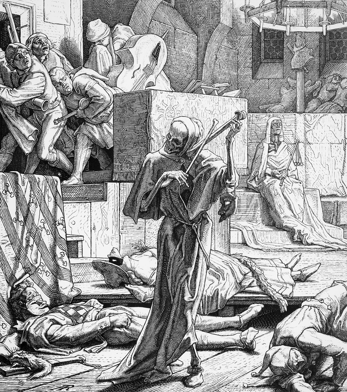 हत्यारे के रूप में मृत्यु, 1851 (लकड़ी पर नक्काशी) द्वारा अल्फ्रेड रिटेल